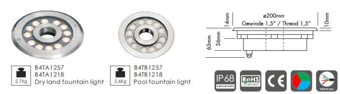 B4TB1257 B4TB1218 12 * 2W Central Ejective LED Pool Fountain Lights dengan Diameter Dia. Penutup Depan 182mm IP68 Tahan Air 0