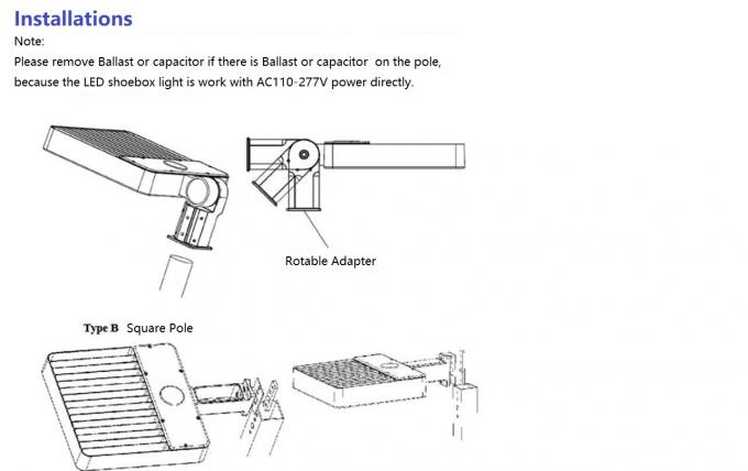 3 Langkah Peredupan Lampu Kotak Sepatu LED SMD Slip Fitter / Arm Mount 100w 150w 200w 3