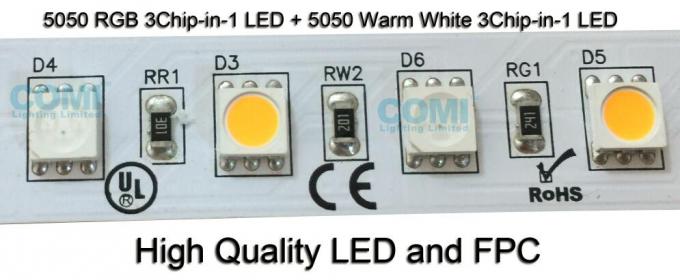 24V RGB + Lampu Strip LED Fleksibel Putih Hangat 72 LED / M OEM / ODM Dapat Diterima 1