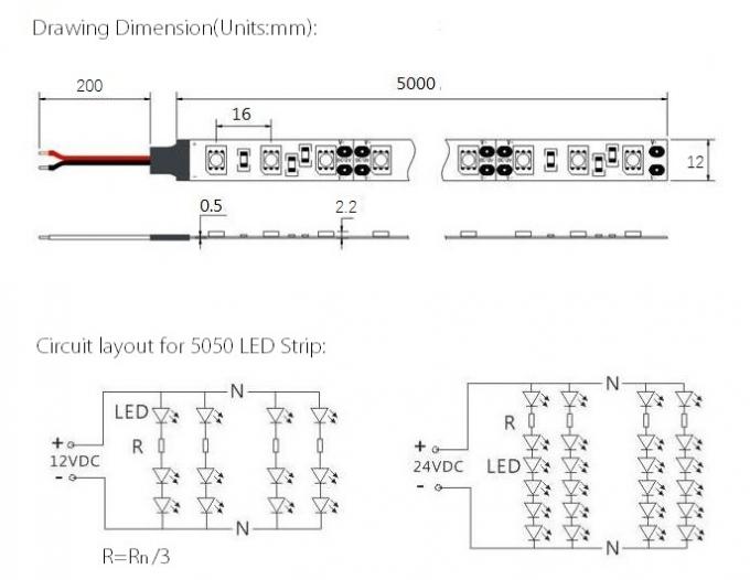 Lampu Strip LED Fleksibel Kelas A dalam Warna Kuning Pucat 3500 - 4000K CRI 80 14.4W / M 1