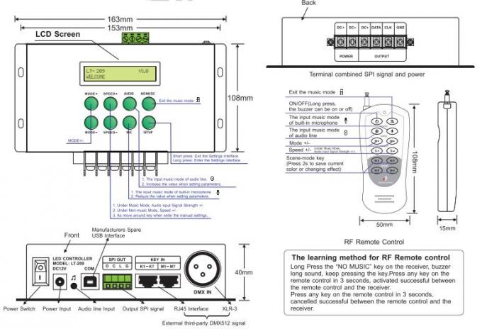 LED Digital Pixel LED Controller Music DMX Controller Mendukung Matrix / Linear Mode 0